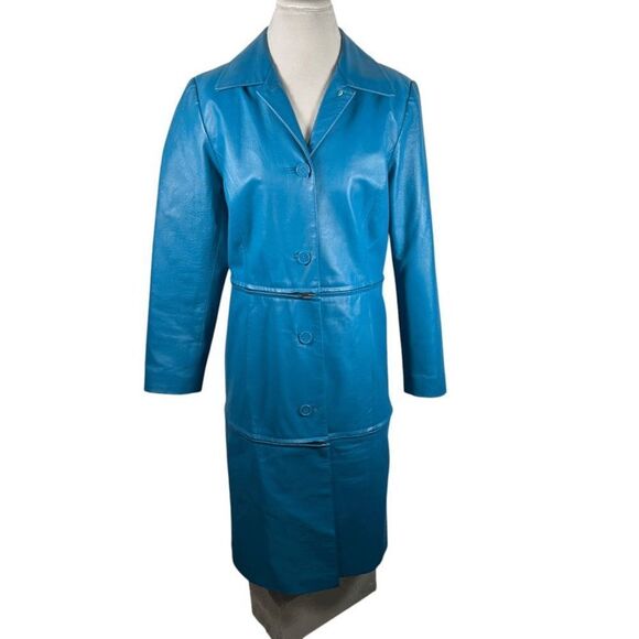 Vintage Newport News Blue Mobwife Genuine Leather Trench Coat to Crop Size M